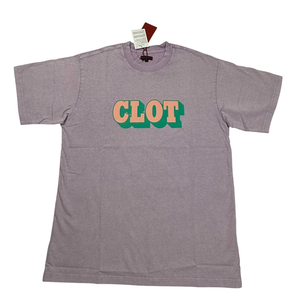 Clot Apparel Mens Purple Garment Dyed Graphic Logo T-Shirt Size L New With Tags